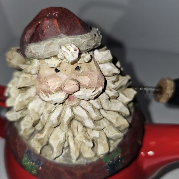 SANTA CLAUS Custom Christmas Teapot Springy Arms Holiday 8.5"x8" Red Ceramic - Picture 8 of 14